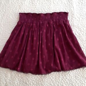 Women's Smocked Waist Burgundy Skirt with geometric design Size XL